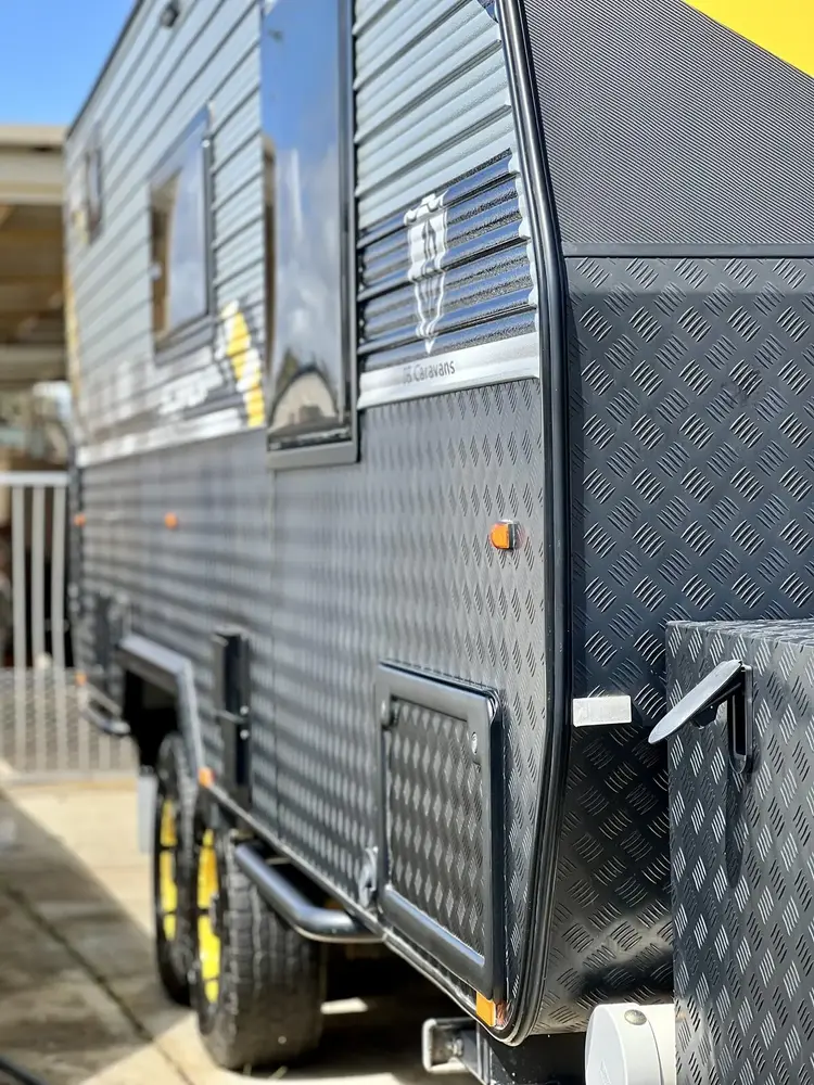 Caravan checker-plate and side panel detail, Perth