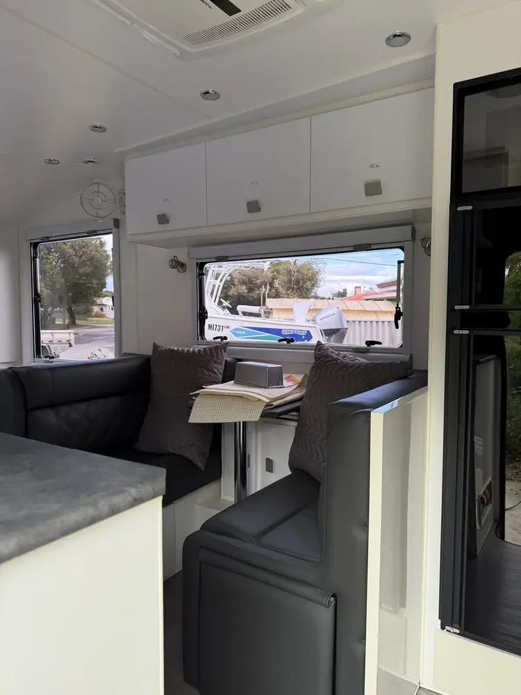 Caravan interior dinette after detailing, Perth