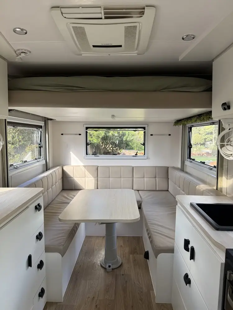Detailed caravan dinette seating, Perth