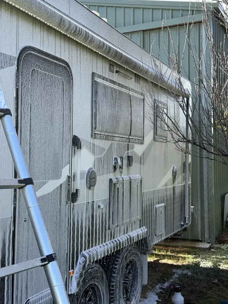 Caravan exterior wash with foam, Perth mobile detailing